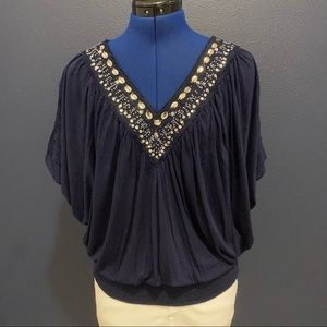 White House Black Market blue detailed batwing top size XS